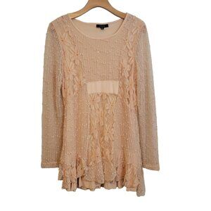 Kaktus Tunic‎ Top Crochet Lacy Sequins Light Peach Peasant Boho Festival Small